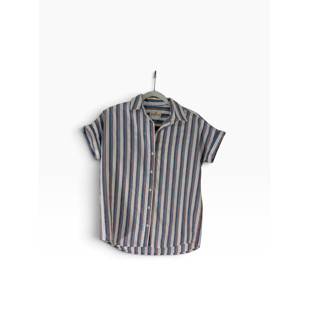 Marine Layer Womens XS Striped Short Sleeve Button Down Shirt Blue Orange White